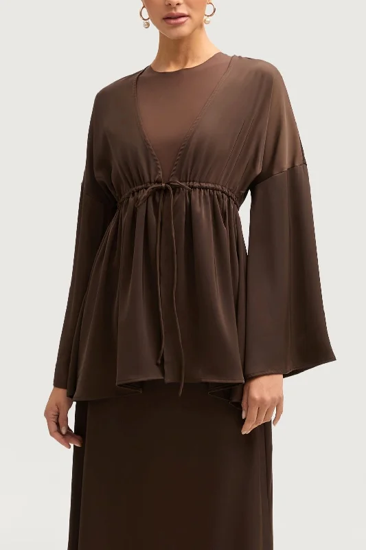 Samia Satin Tie Front Top - Brown