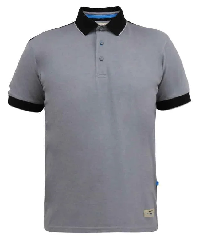 D555 Men's PRINSTEAD Pique Polo Shirt With Ribbed Collar & Cuff in Grey/ Black 2XL to 5XL