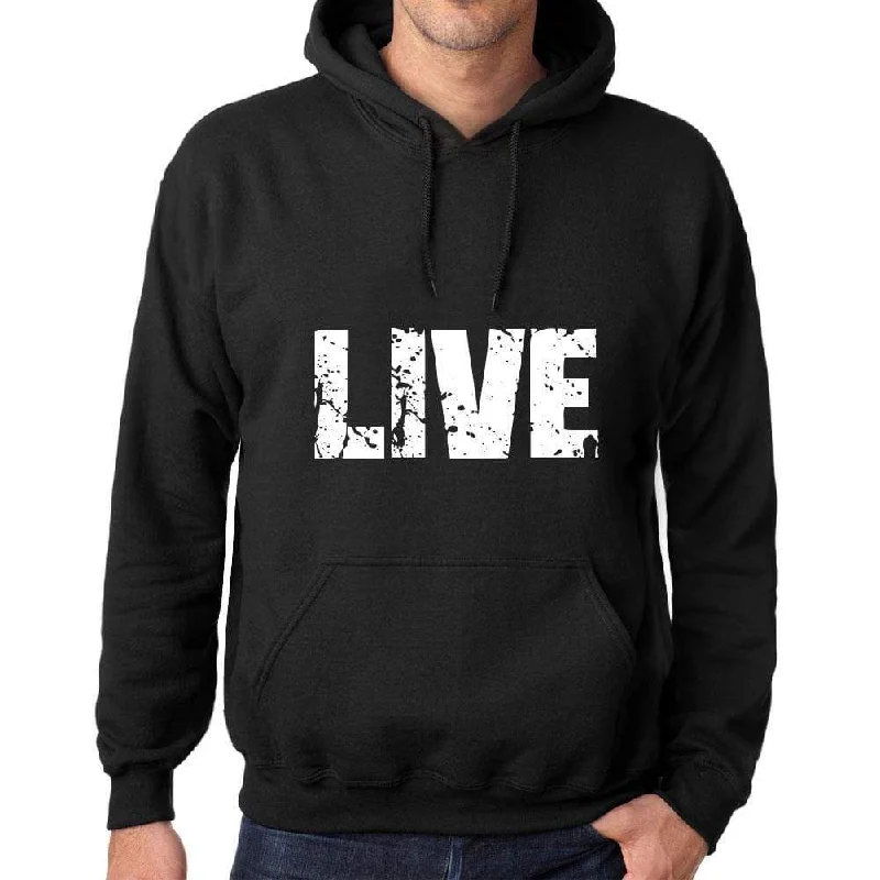 Men's Women's Unisex Printed Graphic Cotton Hoodie Soft Heavyweight Hooded Sweatshirt Pullover Popular Words LIVE Deep Black