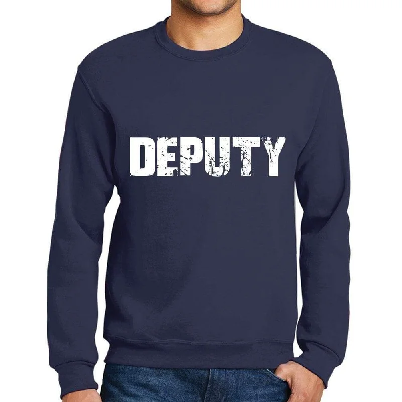 Men's Printed Graphic Sweatshirt Popular Words DEPUTY French Navy