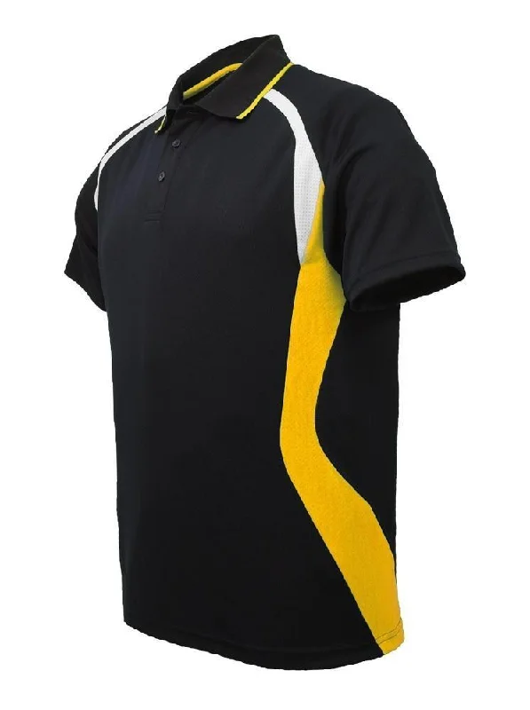 Golf Sports Panel Polo Shirt - Black/Gold/White