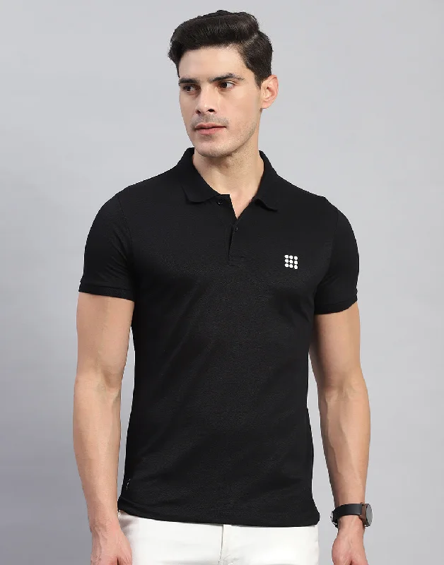 Men Black Solid Collar Half Sleeve T-Shirt