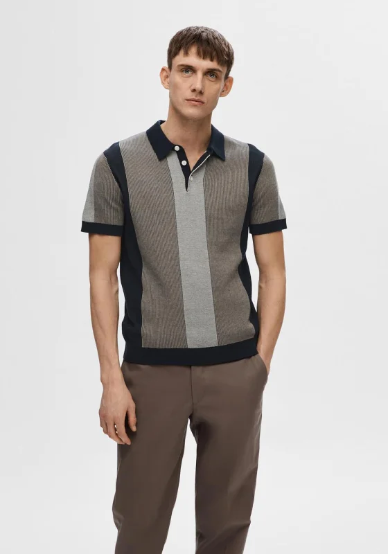 Selected Homme Mattis Stripe Polo Shirt, Sky Captain