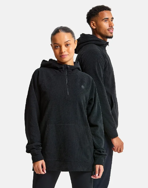 Textured Half Zip Hoodie in Jet Black