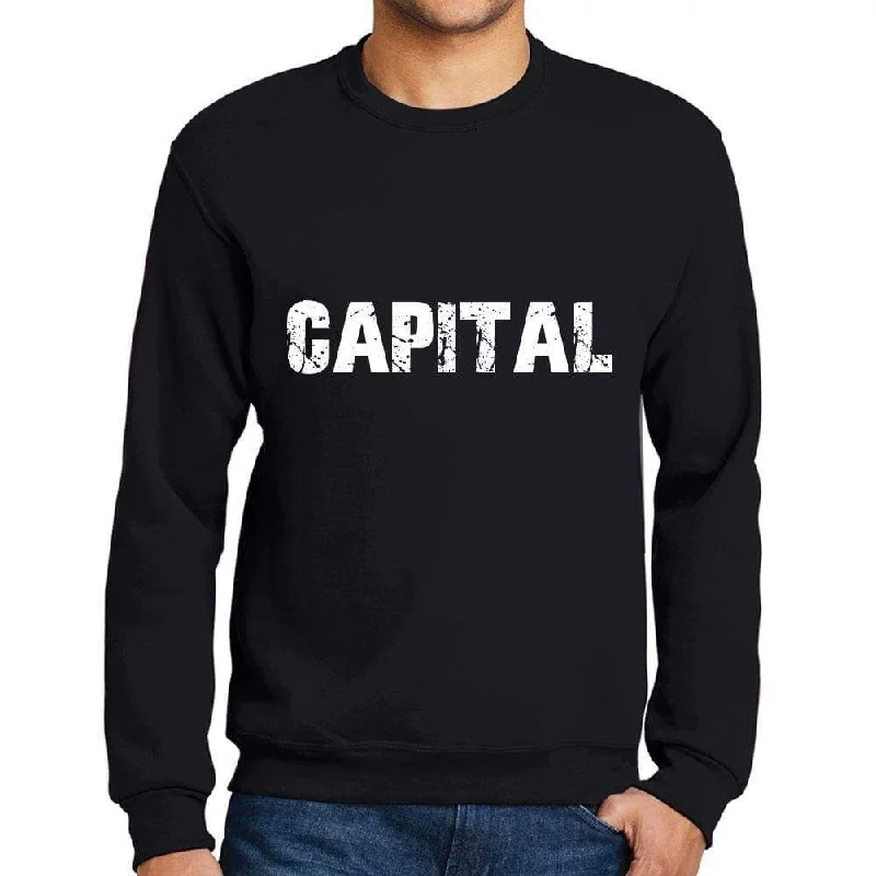 Men's Printed Graphic Sweatshirt Popular Words CAPITAL Deep Black