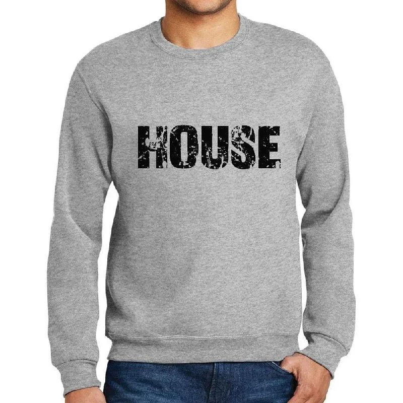 Men's Printed Graphic Sweatshirt Popular Words HOUSE Grey Marl