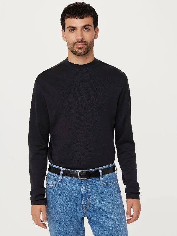 The Merino Wool Mock Neck  in Washed Black