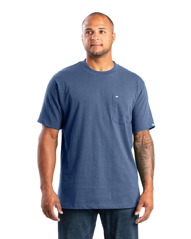 Berne Mens Highland Heavyweight Pocket Dusted Navy Cotton Blend S/S T-Shirt