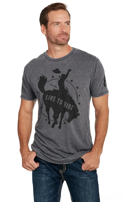 Cowboy Up Mens Live To Ride Vintage Grey 100% Cotton S/S T-Shirt