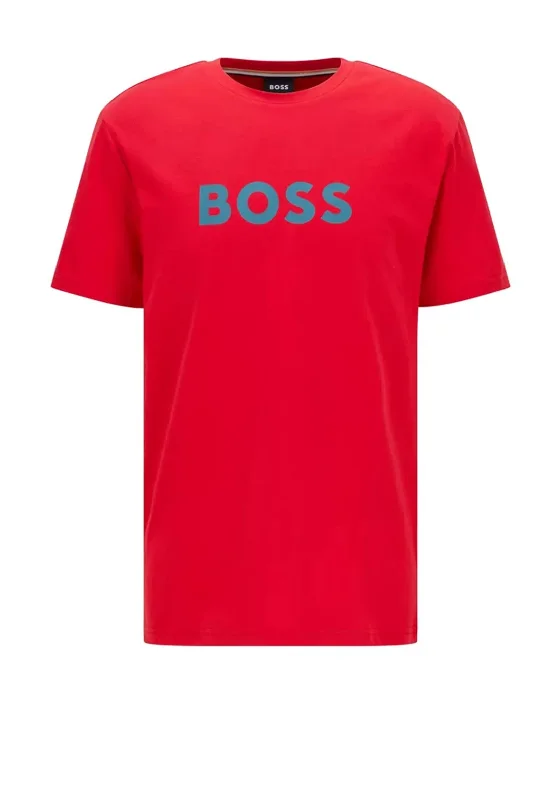 Hugo Boss Contrasting Logo Crew Neck T-Shirt, Red