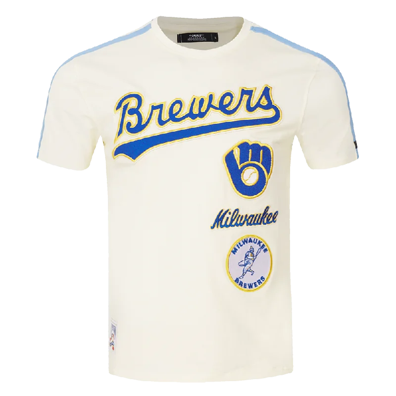 MLB MILWAUKEE BREWERS RETRO CLASSIC MEN'S STRIPED TOP (EGGSHELL/ UNIVERSITY BLUE)