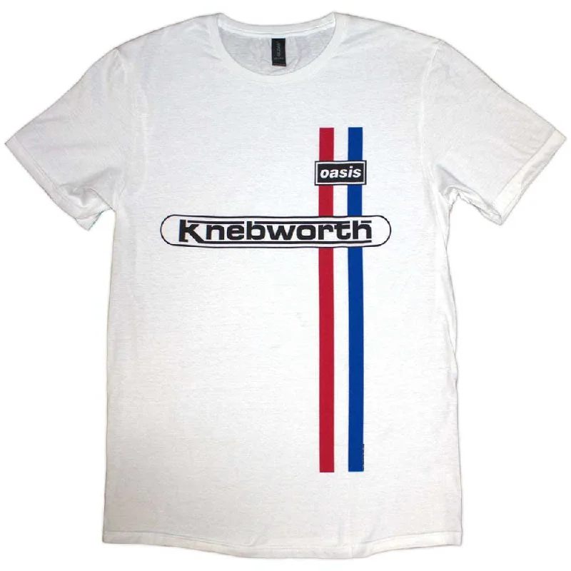 Oasis Official Knebworth Vertical Stripe Design T Shirt White