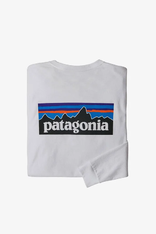 Patagonia Mens LS P-6 Logo Responsibility Tee - White