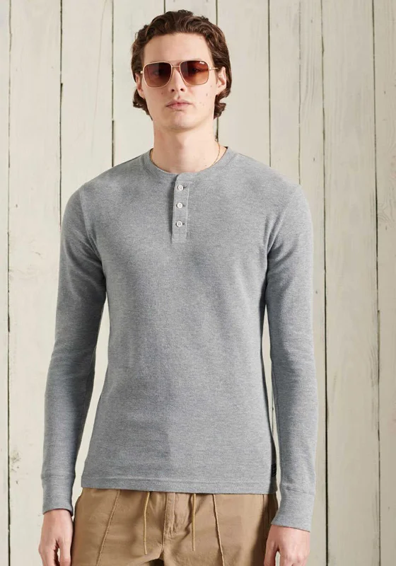 Superdry Long Sleeve Waffle Grandad Top, Grey Marl