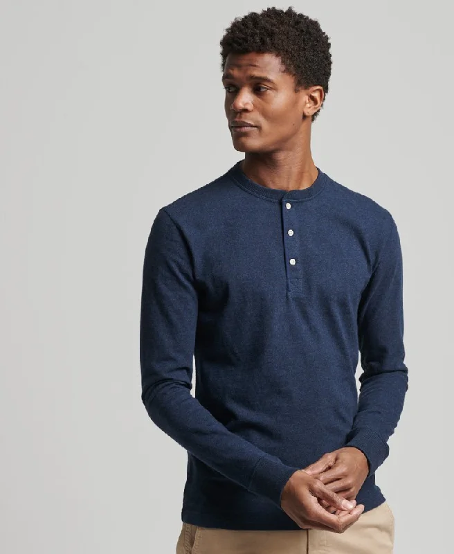 Superdry Grandad Collar Long Sleeve Top, Trench Navy Marl