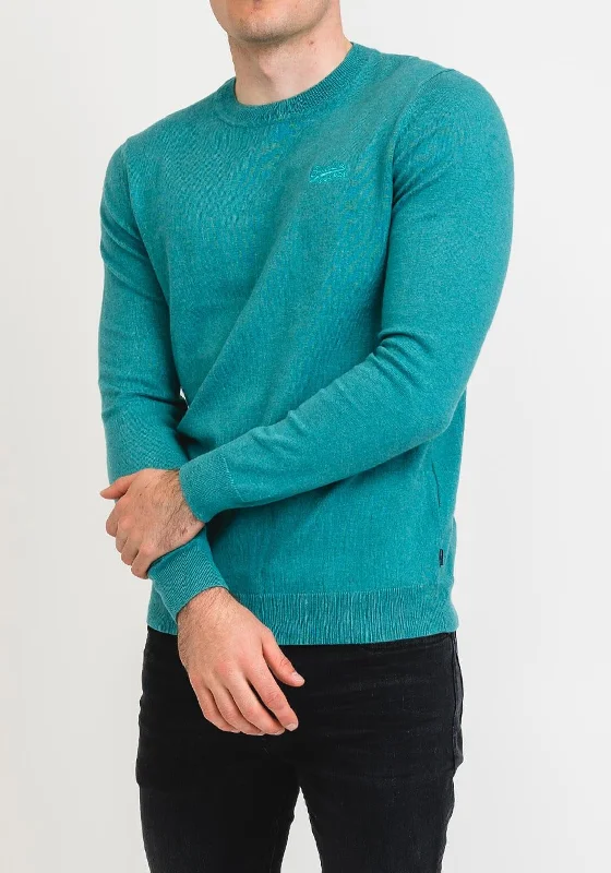 Superdry Orange Label Cotton Crew Neck Sweater, Ocean Green Marl