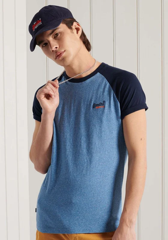 Superdry Original Label Baseball T-Shirt, Bright Blue Grit