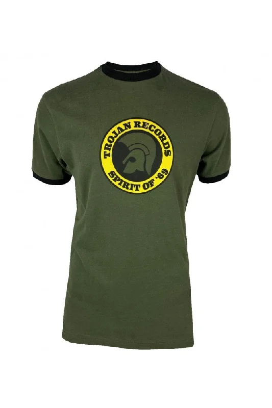 Trojan Records Men's TC1006 Spirit Of '69 Logo Tee Shirt Army Green