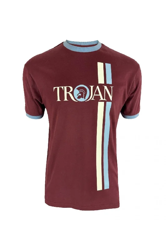 Trojan Records Men's TC1036 Twin Stripe Logo Crew Tee Port